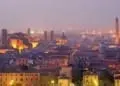 Bologna - Outlook to Bologna old town from church San Michele in Bosco in evening dusk