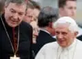 Pope Benedict XVI right, is greeted by Cardinal George Pell left, upon his arrival at Richmond Air Base on the outskirts of Sydney, Sunday July 13, 2008.Benedict is in Australia for the July 15-20 World Youth Day festival. (AP Photo/Mark Baker)