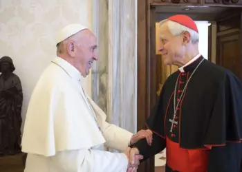 Pope Francis greets Cardinal Donald William Wuerl Archbishop of Washington in Vatican City on Oct 27 2017 Credit LOsservatore Romano Cna