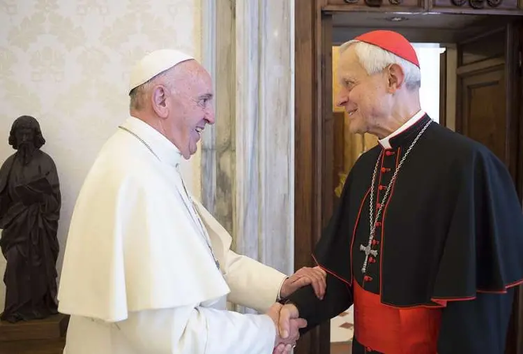 Pope Francis greets Cardinal Donald William Wuerl Archbishop of Washington in Vatican City on Oct 27 2017 Credit LOsservatore Romano Cna