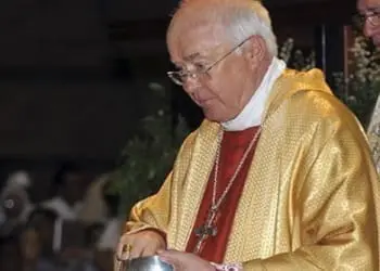 FILE -- In this March 15, 2013, Archbishop Josef Wesolowski, papal nuncio for the Dominican Republic, leads a Mass in Santo Domingo, Dominican Republic. Wesolowski has been convicted by a church tribunal of sex abuse and has been defrocked, the first such sentence handed down against a top papal representative, the Vatican said Friday, June 27, 2014. (AP Photo/Manuel Diaz)