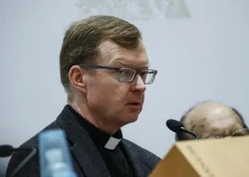 Father Hans Zollner, organizer of the Vatican Sex Abuse summit and member of the Pontifical Commission for the protection of minors, during the last briefing on the work of the meeting on the protection of minors in the Church at the Patristic Institute Augustinianum, Vatican City, 24 February 2019.
ANSA/GIUSEPPE LAMI