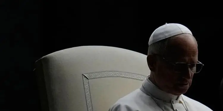 Pope Leo XIV presides over a Rosary vigil for peace in St. Peter's Square on the 63rd anniversary of the start of the Second Vatican Council, at the Vatican, Saturday, Oct. 12, 2025. (AP Photo/Gregorio Borgia)
