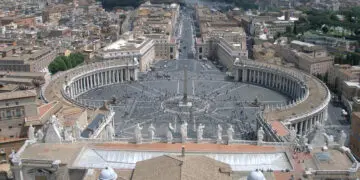 Rome, Vatican, Italy, Saint Peter's Square as seen from Michelangelo dome