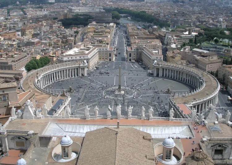 Rome, Vatican, Italy, Saint Peter's Square as seen from Michelangelo dome
