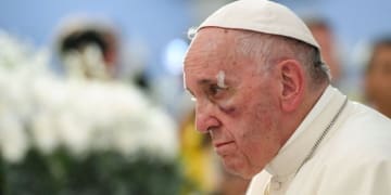 Pope Francis during a visit to the Sanctuary of St Peter Claver, Cartagena, Colombia, on September 10 2017. Pope Francis is on a five-days visit to Colombia. / AFP PHOTO / POOL / ALESSANDRO DI MEO        (Photo credit should read ALESSANDRO DI MEO/AFP/Getty Images)