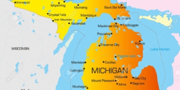 4420436 vector color map of michigan state usa