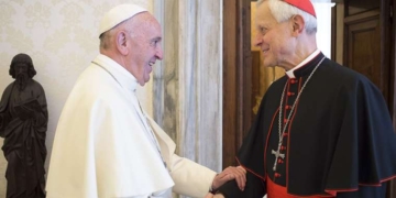 Pope Francis greets Cardinal Donald William Wuerl Archbishop of Washington in Vatican City on Oct 27 2017 Credit LOsservatore Romano Cna