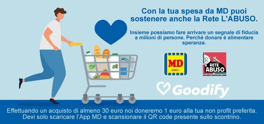 Effettuando un acquisto di almeno 30 euro noi doneremo 1 euro alla tua non profit preferita. Devi solo scaricare l’App MD e scansionare il QR code presente sullo scontrino.